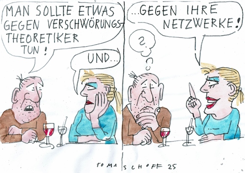 Cartoon: Verschwörung (medium) by Jan Tomaschoff tagged verschwörung,wahn,verschwörung,wahn
