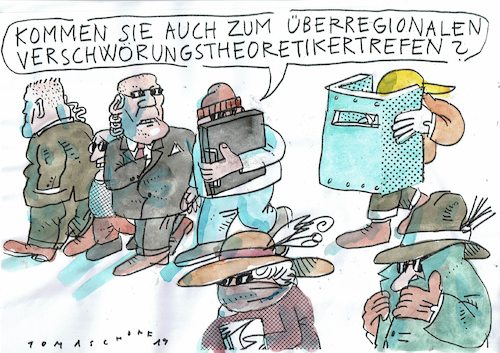 Cartoon: Verschwörungstheoretiker (medium) by Jan Tomaschoff tagged misstrauen,angst,verschwörungstheorien,misstrauen,angst,verschwörungstheorien