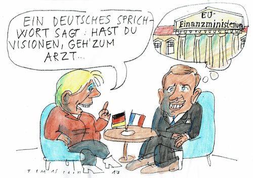 Cartoon: Vision (medium) by Jan Tomaschoff tagged macron,merkel,eu,macron,merkel,eu