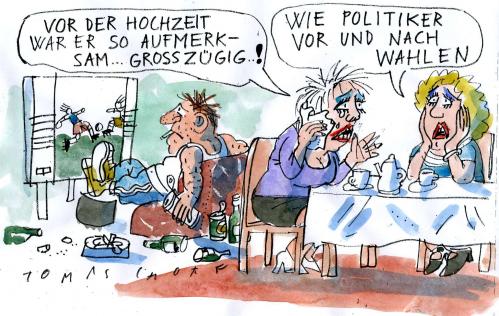 Cartoon: Vorher - nachher (medium) by Jan Tomaschoff tagged politiker,wahlen,bundestagswahlen,wahlkampf