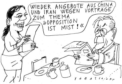 Cartoon: Vorträge (medium) by Jan Tomaschoff tagged müntefering,china,iran,opposition
