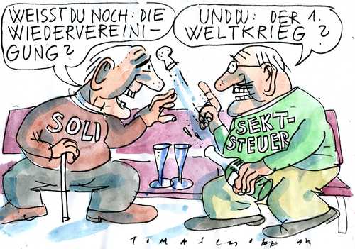 Cartoon: Vorübergehende Steuern (medium) by Jan Tomaschoff tagged soli,steuern,soli,steuern