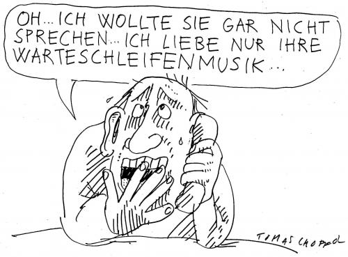 Cartoon: Warteschleife (medium) by Jan Tomaschoff tagged warteschleife,musik,telefon,kunde,verbraucher,service,hotline,warten,warteschleife,musik,telefon,kunde,verbraucher,service,hotline,warten,telefonservice,service hotline,anrufer,sprechen,sprache,unterhaltung,call center,warteschleifenmusik,call,center