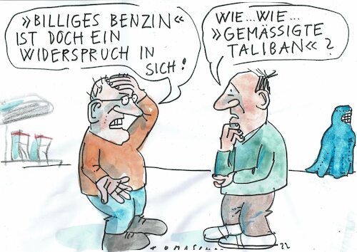 Cartoon: Widersprüche (medium) by Jan Tomaschoff tagged energiepreis,benzin,taliban,energiepreis,benzin,taliban
