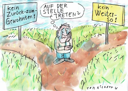 Cartoon: wohin (medium) by Jan Tomaschoff tagged krise,zukunft,krise,zukunft