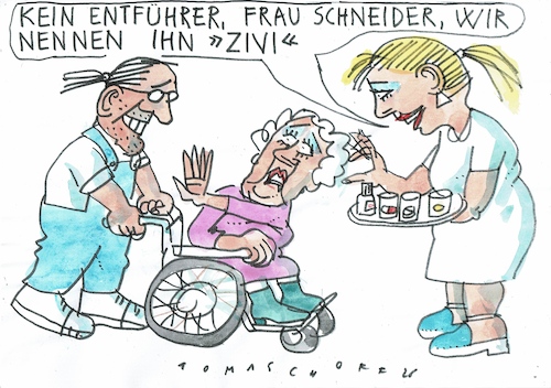 Cartoon: Zivi (medium) by Jan Tomaschoff tagged gesundheit,pflege,zivildienst,wehrpflicht,gesundheit,pflege,zivildienst,wehrpflicht