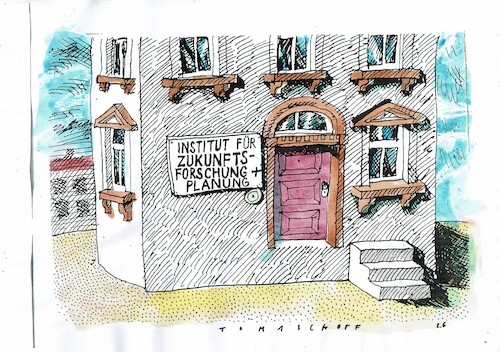 Cartoon: Zukunft (medium) by Jan Tomaschoff tagged wissenschaft,prognosen,irrtum,wissenschaft,prognosen,irrtum