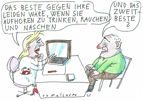 Cartoon: Zweitbestes (medium) by Jan Tomaschoff tagged sucht,rauchen,trinken,übergewicht,gesundheit,sucht,rauchen,trinken,übergewicht,gesundheit