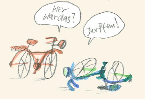 Cartoon: geschlagenes Rad (medium) by nele andresen tagged radschlagen,grün,und,blau,pfau