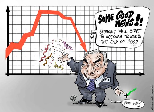 Cartoon: Good News! (medium) by Damien Glez tagged economy,2009,crisis,politics