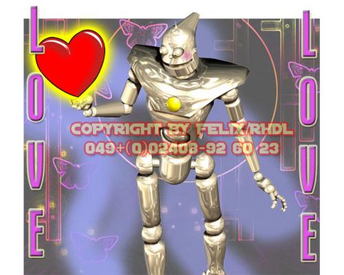 Cartoon: 3D Robots- A Little Shy! (medium) by FeliXfromAC tagged mobile,services,handy,felix,alias,reinhard,horst,design,line,aachen,spinne,spider,horror,psycho,angst,cartoon,robot,roboter,love,liebe,painting,stockart
