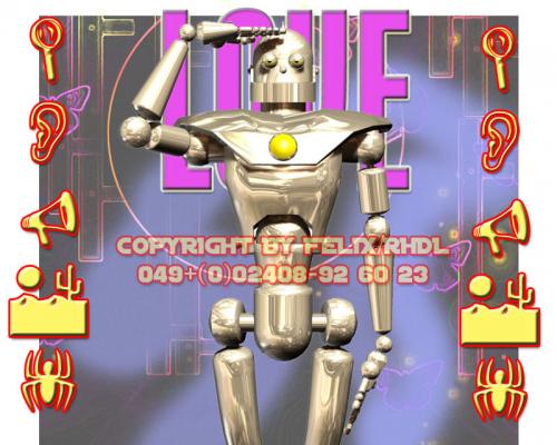 Cartoon: 3D Robots-At Your Service! (medium) by FeliXfromAC tagged mobile,services,handy,felix,alias,reinhard,horst,design,line,aachen,spinne,spider,horror,psycho,angst,cartoon,robot,roboter,love,liebe,painting,stockart