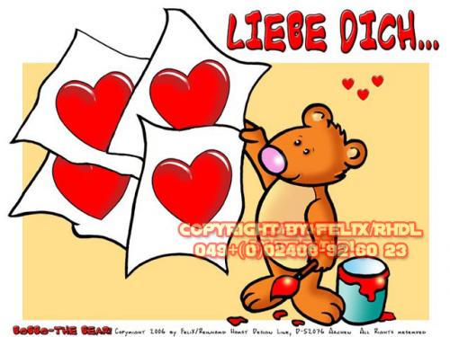 Cartoon: Bobbo der Bär - Liebe Dich! (medium) by FeliXfromAC tagged bobbo,the,bear,bär,tiere,animals,niedlich,whimsical,hadyogo,wallpaper,felix,alias,reinhard,horst,ecard,glück,greetings,glückwünsche,love,liebe