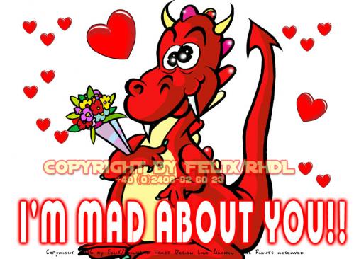 Cartoon: Greeting Card Cartoon Dragon (medium) by FeliXfromAC tagged nice,animals,tiere,tier,logos,stockart,sympathiefiguren,mascots,wallpapers,characters,characterdesign,figuren,hund,katze,bär,bear,cat,dog,whimsical,felix,alias,design,line,drache,dragon,red,love,herzen,beziehung,flowers,blume