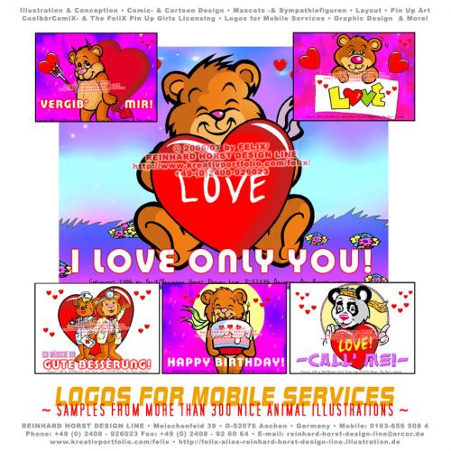 Cartoon: Mobile Services Bears-Bären (medium) by FeliXfromAC tagged bär,coolbär,animal,tier,tiere,animals,niedlich,cartoon,herz,lieb,nice,felix,alias,reinhard,horst,nett,love,liebe,glückwünsche,get,well,werde,gesund,stockart,