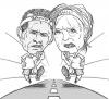 Cartoon: kopf an kopf rennen (small) by illustrita tagged man mann portrait celebrity prominenter woman frau clinton obama election politics amerika wahl politik 
