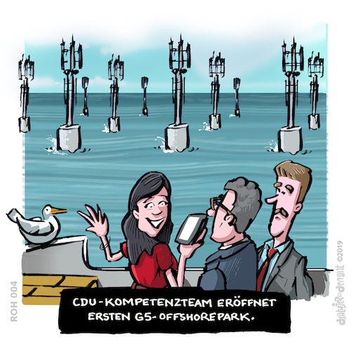 Cartoon: Going offshore (medium) by Jo Drathjer tagged g5,g4,g3,mobile,internet,empfang,sender,offshore,internetaccess,internetzugang,kompetenzteam,cdu,bär,digital,digitalministerin,netzabdeckung,funkloch,offshorepark,cartoon,grafikdesign,drathjerdemant