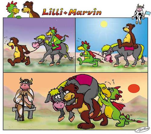Cartoon: Lilli und Marvin - Esel und Kuh (medium) by salinos tagged lilli,marvin,esel,kuh,wandern,reiten,griechenland,und