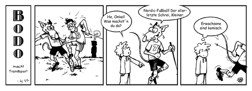 Cartoon: BODO macht Trendsport (medium) by volkertoons tagged volkertoons,cartoon,comic,strip,bodo,ratte,rat,fußball,soccer,football,sport,sports,trendsport,nordic,walking,mode,fashion