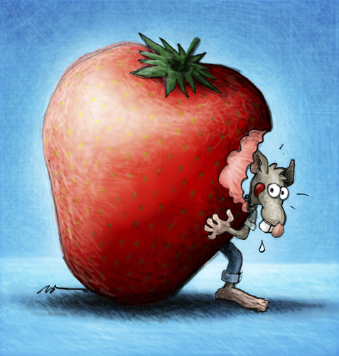 Cartoon: BODO Magazin - Erdbeerbodo (medium) by volkertoons tagged fruit,frucht,obst,strawberry,erdbeere,rat,ratte,bodo,illustration,cartoon,volkertoons,illustration,früchte,frucht,erdbeere,ratte,hunger,essen
