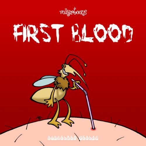 Cartoon: First Blood (medium) by volkertoons tagged cartoon,volkertoons,humor,tiere,animals,natur,nature,cover,illustration,rambo,first,blood,mücke,blut