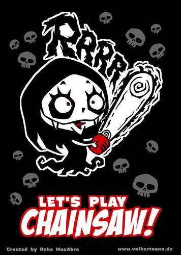 Cartoon: Nosfera - Lets play Chainsaw! (medium) by volkertoons tagged volkertoons,nosfera,cartoon,illustration,comic,lustig,funny,horror,halloween,vampir,vampire,untot,undead,chainsaw,kettensäge,girl,mädchen,cute,süß,böse,evil,gothic