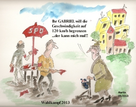 Cartoon: Wahlkampf (medium) by quadenulle tagged wahlkampf,politik,spd,gabriel,tempolimit