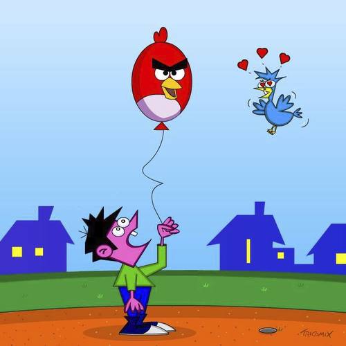 Cartoon: Angry love (medium) by Tricomix tagged angry,birds,vogel,liebe,junge,rovio,nintendo,playstastation,lufballon