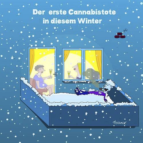 Cartoon: Es ist kalt (medium) by Tricomix tagged cannabis,marijuana,haschisch,kiffen,winter,frauen,sekt,balkon,schneefall,tod,ausgeschlossen,drogen