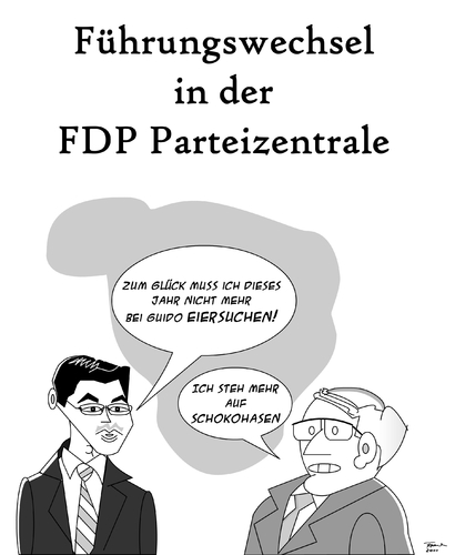 Cartoon: Ostergrüsse von der FDP (medium) by Tricomix tagged westerwelle,guido,eier,osterhase,ostern,hauptstadt,berlin,parteizentrale,bruederle,roesler,fdp