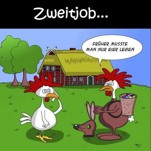 Cartoon: Zweitjob (medium) by Tricomix tagged zweitjob,nebenverdienst,ostern,geld,hase,hühner,hühnerhof,kostüm