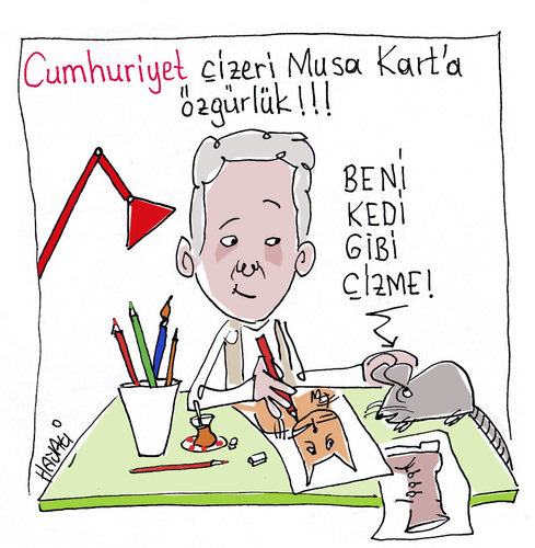 Cartoon: Freiheit für Musa Kart (medium) by Hayati tagged musa,kart,karikaturist,cartoonist,zeichner,opposition,cumhuriyet,gazete,akp,istanbul,hayati,boyacioglu