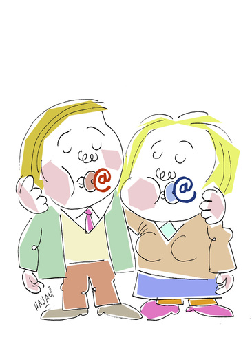 Cartoon: Sebastian and Jenni (medium) by Hayati tagged internet,kinder,sucht,still,passivitaet,bagimlilik,virtuelle,welt,world,hayati,boyacioglu,berlin,internet,kinder,web