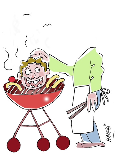 Cartoon: Sommerzeit ist Grillzeit... (medium) by Hayati tagged sommerzeit,sommer,grillzeit,mangal,izgara,cizbiz,kafa,kebap,kopf,wurst,koch,grillen,yapmak,hayati,boyacioglu,berlin