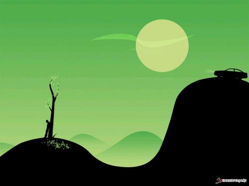 Cartoon: Sad... (medium) by jellyfish333 tagged moon,car,tree,green,hill