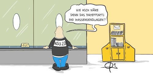 Cartoon: Briefporto (medium) by Marcus Gottfried tagged nsu,rechts,nazi,brief,drohung,schreiben,links,porto,post,nsu,rechts,nazi,brief,drohung,schreiben,links,porto,post