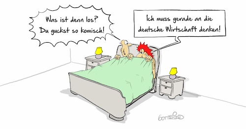 Cartoon: Deutsche Wirtschaft (medium) by Marcus Gottfried tagged bett,ehe,paar,wirtschaft,abschwung,sexualität,libido,bett,ehe,paar,wirtschaft,abschwung,sexualität,sex,libido