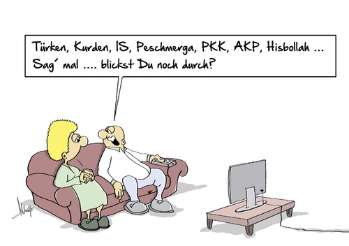 Cartoon: Durchblick (medium) by Marcus Gottfried tagged türken,türkei,kurden,is,isis,peschmerga,pkk,akp,hisbollah,durchblick,tv,nachrichten,naher,osten,nato,amerika,angriff,unruhe,marcus,gottfried,cartoon,karikatur,türken,türkei,kurden,is,isis,peschmerga,pkk,akp,hisbollah,durchblick,tv,nachrichten,naher,osten,nato,amerika,angriff,unruhe,marcus,gottfried,cartoon,karikatur