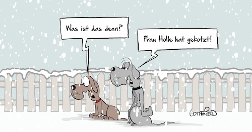 Cartoon: Frau Holle (medium) by Marcus Gottfried tagged frau,holle,schnee,winter,hund,weiß,kotzen,kotze,erbrechen,frau,holle,schnee,winter,hund,weiß,kotzen,kotze,erbrechen