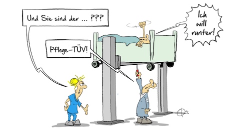 Cartoon: PflegeTÜV (medium) by Marcus Gottfried tagged pflege,tüv,pflegeheim,altenheim,pflege,tüv,pflegeheim,altenheim
