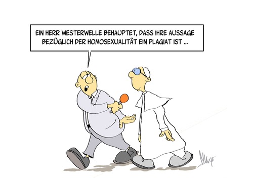 Cartoon: Plagiat (medium) by Marcus Gottfried tagged plagiat,interview,reporter,partei,glaube,kirche,homosexualitaet,papst,westerwelle