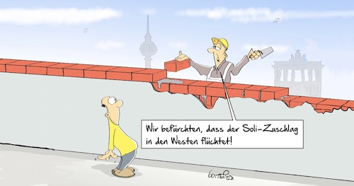Cartoon: Soli (medium) by Marcus Gottfried tagged soli,solidarität,solitaritätszuschlag,steuer,osten,westen,deutschland,soli,solidarität,solitaritätszuschlag,steuer,osten,westen,deutschland