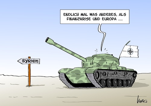 Cartoon: Syrien (medium) by Marcus Gottfried tagged abwechslung,nato,panzer,angriff,finanzkrise,krise,hollande,krieg,europa,assad,syrien