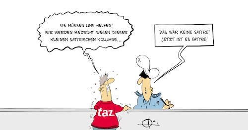 Cartoon: TAZ (medium) by Marcus Gottfried tagged hengameh,yaghoobifarah,taz,kolumne,satire,polizei,müllmann,müll,schutz,hengameh,yaghoobifarah,taz,kolumne,satire,polizei,müllmann,müll,schutz