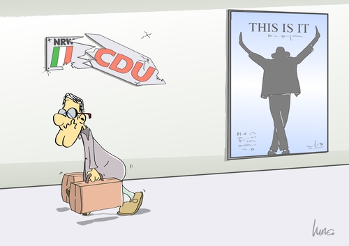 Cartoon: This is it (medium) by Marcus Gottfried tagged nrw,wahl,röttgen,kraft,cdu,csu,fdp,linke,piraten,spd,umfrage,gewinn,absturz,landtag,düsseldorf,michael,jackson,abschied