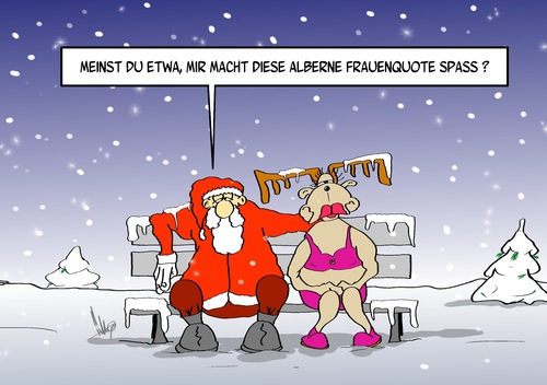 Cartoon: Weihnachtsfrauenquote (medium) by Marcus Gottfried tagged lippenstift,verkleidung,unterwäsche,bh,spass,frauenquote,quote,mann,geschenk,weihnachtsmann,schnee,bank,frau,nase,rentier,rudolph,rudolf,elch,karikatur,cartoon,gottfried,marcus,nikolaus,christkind,xmas,weihnachten,weihnachten,xmas,christkind,nikolaus,marcus,gottfried,cartoon,karikatur,elch,rudolf,rudolph,rentier,nase,frau,bank,schnee,weihnachtsmann,geschenk,mann,quote,frauenquote,spass,bh,unterwäsche,verkleidung,lippenstift