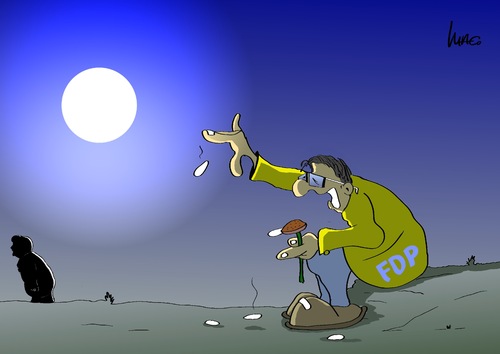 Cartoon: Zweifel (medium) by Marcus Gottfried tagged fdp,cdu,regierung,koalition,partei,minister,rösler,merkel,blume,liebe,ende,beziehung,trauer,abschied,zweifel