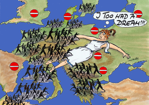 Cartoon: I too had a dream (medium) by marka tagged grenzen,geschlossene,deutschland,flüchtlinge,europa