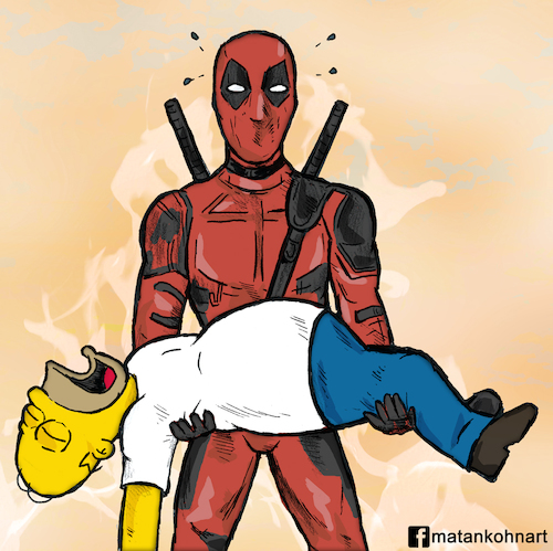 Cartoon: Deadpool and Homer simpson (medium) by matan_kohn tagged caricature,comics,deadpool,funny,homersimpson,marvel,movie,simpson,thesimpsons,deadpoolmarvel