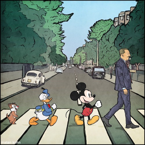 Cartoon: Disney road (medium) by matan_kohn tagged abbey,road,waly,disney,the,beatles,funny,mickey,mouse,donald,duck